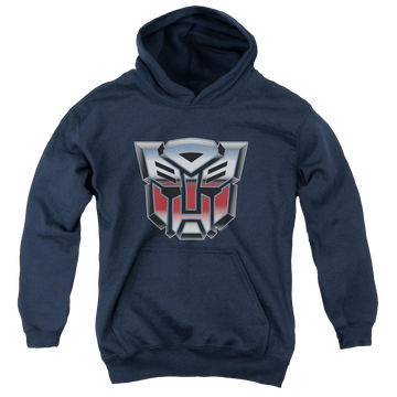 Navy youth hoodie for ages 8 to 12 with Transformers Autobot Airbrush Logo graphic