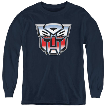 Navy youth long sleeve t-shirt with Transformers Autobot Airbrush Logo graphic