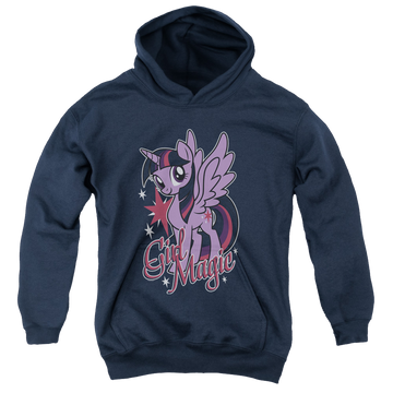 Navy youth hoodie for ages 8 to 12 with My Little Pony Friendship Is Magic Girl Magic graphic