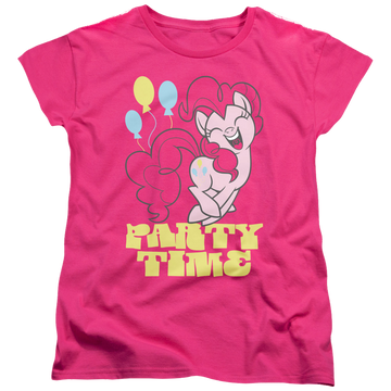Hot pink women's t-shirt with My Little Pony Friendship Is Magic Party Time graphic
