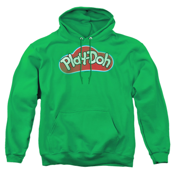 Kelly green pullover hoodie with Play-doh Lid graphic