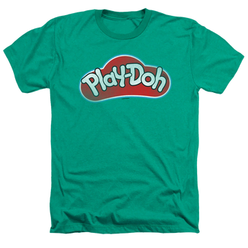 Kelly green men's heather t-shirt with Play-doh Hasbro Lid graphic