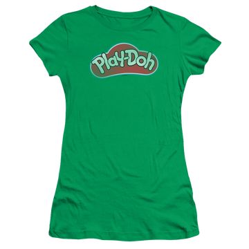 Kelly green juniors t-shirt with Play-doh Lid graphic