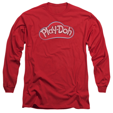 Red men's long sleeve t-shirt with Play-doh Lid graphic