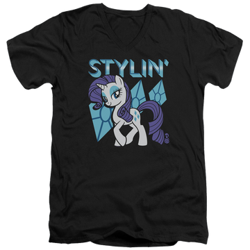 Black men's v-neck t-shirt with My Little Pony Friendship Is Magic Stylin graphic