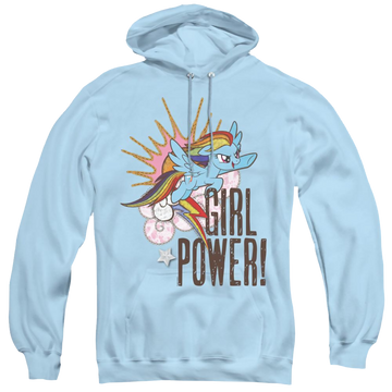 Light blue pullover hoodie with My Little Pony Friendship Is Magic Girl Power graphic