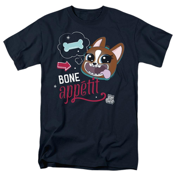 Navy men's regular fit t-shirt with Hasbro Pet Shop Bone Appetit graphic