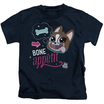 Navy kid's t-shirt for ages 4 to 7 with Hasbro Pet Shop Bone Appetit graphic
