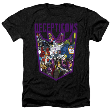 Charcoal men's heather t-shirt with Transformers Decepticon Collage graphic
