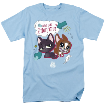 Light blue men's regular fit t-shirt with Hasbro Pet Shop Are You Kitten Me graphic
