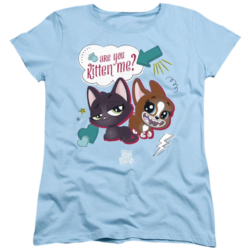 Light blue women's t-shirt with Hasbro Pet Shop Are You Kitten Me graphic