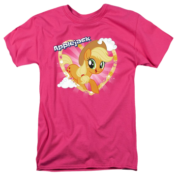 Hot pink men's regular fit t-shirt with My Little Pony Friendship Is Magic Applejack graphic