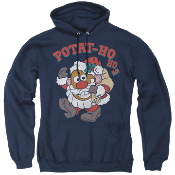 Navy pullover hoodie with Mr Potato Head Ho Ho graphic