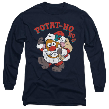 Navy men's long sleeve t-shirt with Mr Potato Head Ho Ho graphic