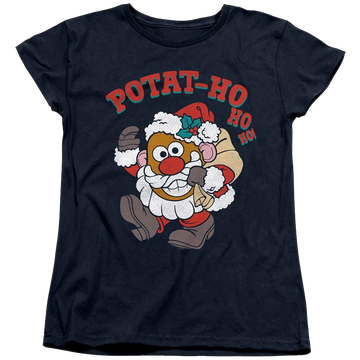 Navy women's t-shirt with Mr Potato Head Ho Ho graphic