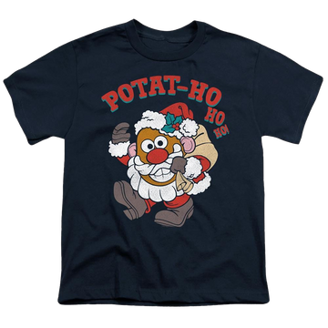 Navy youth t-shirt for ages 8 to 12 with Mr Potato Head Ho Ho graphic