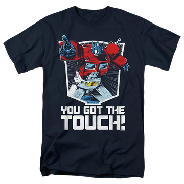 Navy men's regular fit t-shirt with Transformers You Got The Touch graphic