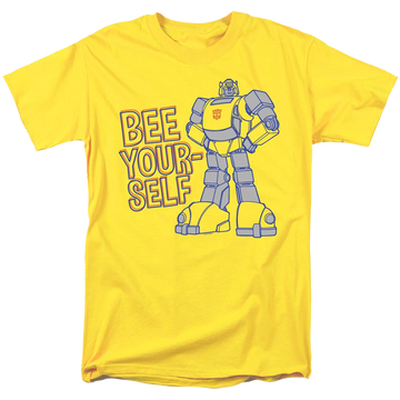 Yellow men's regular fit t-shirt with Transformers Bee Yourself graphic