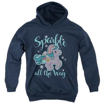 Navy youth hoodie for ages 8 to 12 with My Little Pony Classic Sparkle All The Way 2 graphic