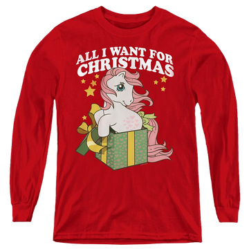 Red youth long sleeve t-shirt with My Little Pony Classic All I Want graphic