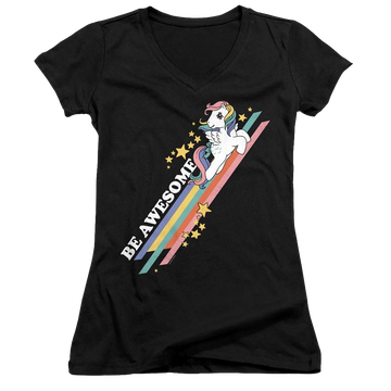 Black juniors v-neck t-shirt with My Little Pony Classic Be Awesome graphic