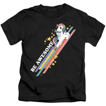 Black kid's t-shirt for ages 4 to 7 with My Little Pony Classic Be Awesome graphic