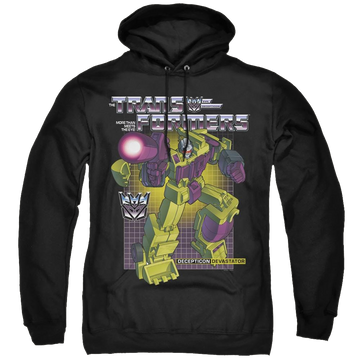 Black pullover hoodie with Transformers Devastator graphic