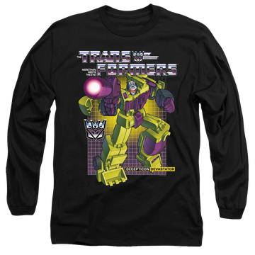 Black men's long sleeve t-shirt with Transformers Devastator graphic
