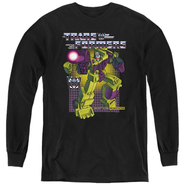 Black youth long sleeve t-shirt with Transformers Devastator graphic