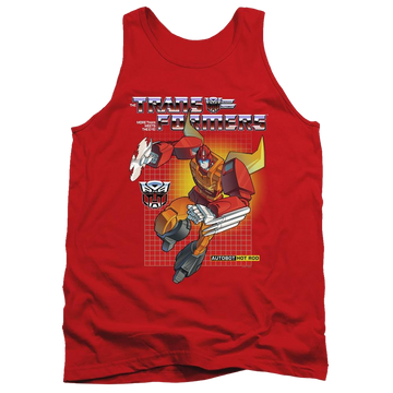Red men's tank with Transformers Hot Rod graphic