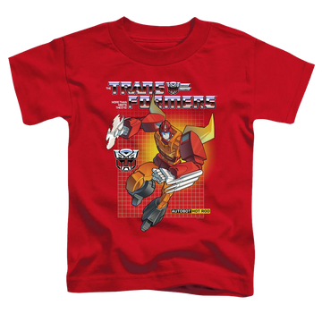 Red toddler t-shirt with Transformers Hot Rod graphic