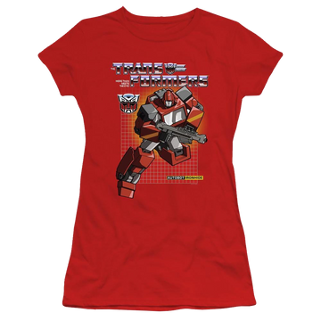 Red juniors t-shirt with Transformers Ironhide graphic