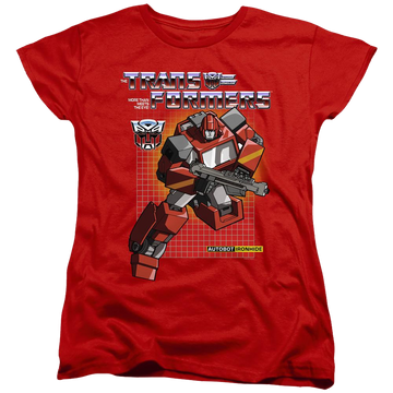 Red women's t-shirt with Transformers Ironhide graphic