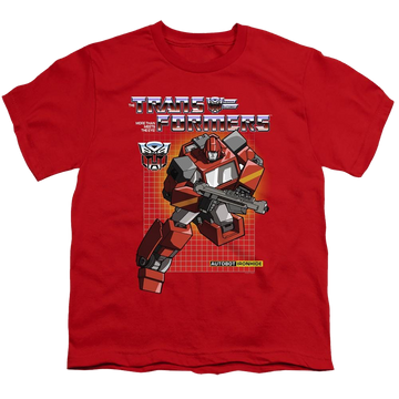 Red youth t-shirt for ages 8 to 12 with Transformers Ironhide graphic