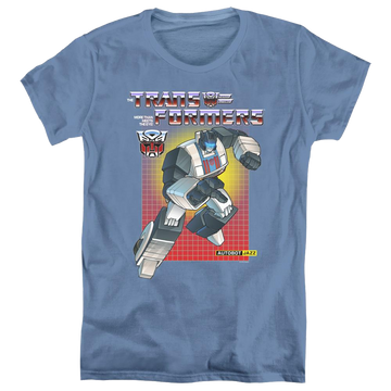 Carolina blue women's t-shirt with Transformers Jazz graphic