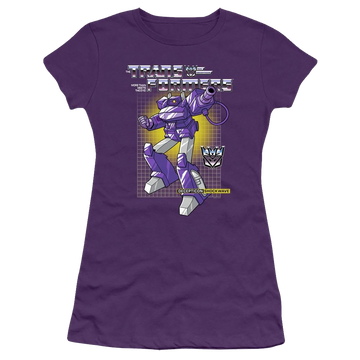 Purple juniors t-shirt with Transformers Shockwave graphic