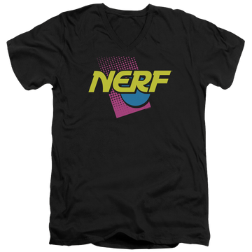 Black men's v-neck t-shirt with Nerf 90S Logo graphic