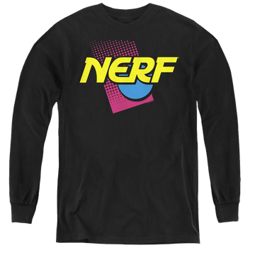 Black youth long sleeve t-shirt with Nerf 90S Logo graphic