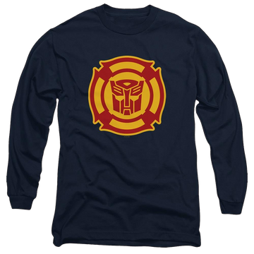 Navy men's long sleeve t-shirt with Transformers Rescue Bots Logo graphic