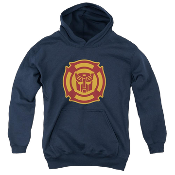 Navy youth hoodie for ages 8 to 12 with Transformers Rescue Bots Logo graphic