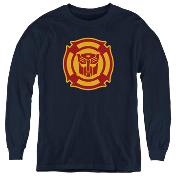 Navy youth long sleeve t-shirt with Transformers Rescue Bots Logo graphic