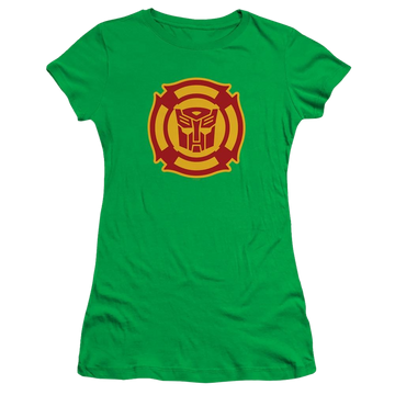 Kelly green juniors t-shirt with Transformers Rescue Bots Logo graphic