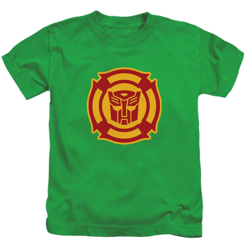 Kelly green kid's t-shirt for ages 4 to 7 with Transformers Rescue Bots Logo graphic