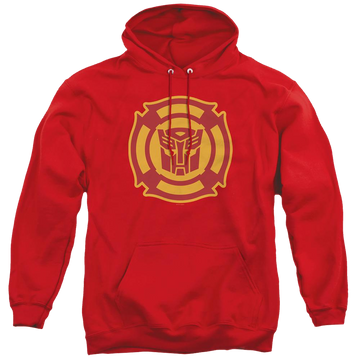 Red pullover hoodie with Transformers Rescue Bots Logo graphic