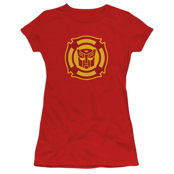 Red juniors t-shirt with Transformers Rescue Bots Logo graphic