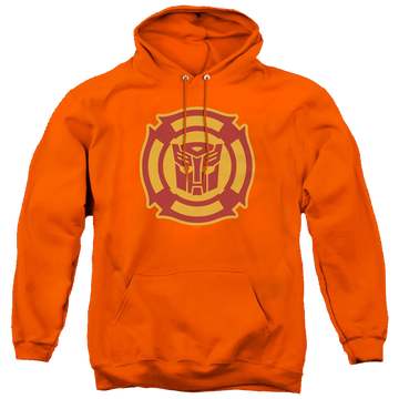 Orange pullover hoodie with Transformers Rescue Bots Logo graphic