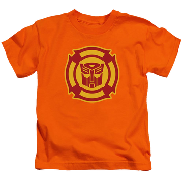 Orange kid's t-shirt for ages 4 to 7 with Transformers Rescue Bots Logo graphic