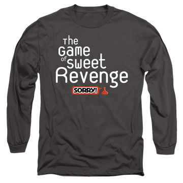 Charcoal men's long sleeve t-shirt with Game of Sorry Sweet Revenge graphic