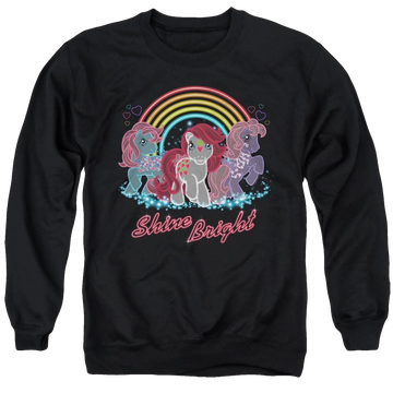 Black men's crewneck sweatshirt with My Little Pony Classic Neon Ponies graphic