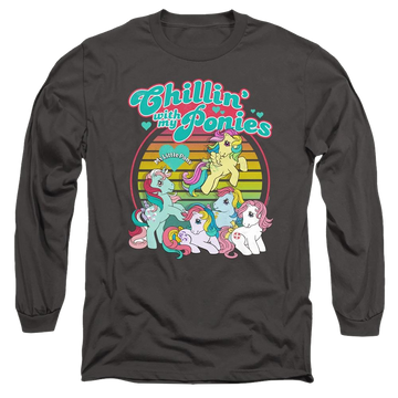 Charcoal men's long sleeve t-shirt with My Little Pony Classic Chillin With My Ponies graphic